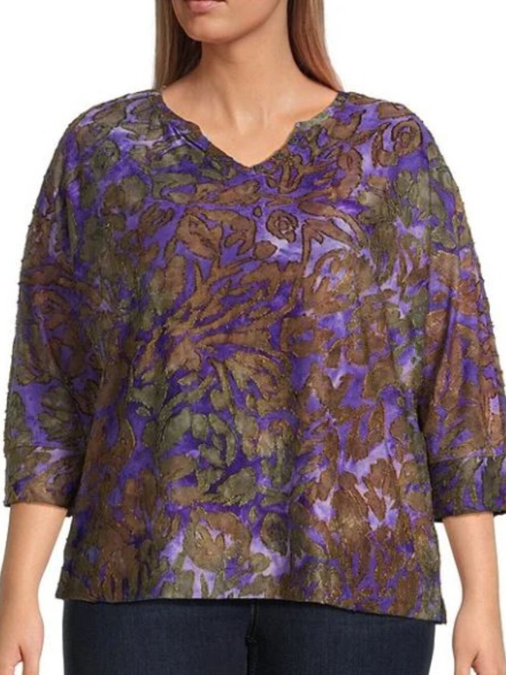 NWT Westbound Notch Collar 3/4 Printed Blouse 2X